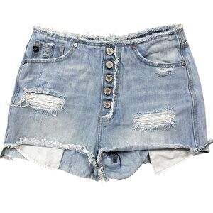KanCan High Waisted Light Wash Denim Distressed Button Fly Jean Shorts Size S